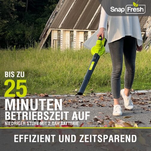 SnapFresh Leaf Blower Cordless Leaf Blower 20 V 210 km/h 240 m³/h / 2 Air Speed / with Battery and Charger / Lightweight Compact 1.2 kg for Garden Yard Lawn Care (Green) – Bild 6