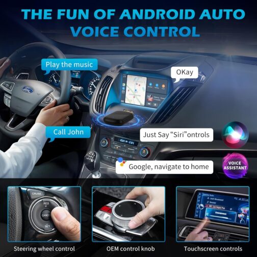 MEETOWN Wireless Carplay & Android Car Wireless Adapter 2 in 1, Converts Android Car/Carplay Wired into Wireless, Plug and Play with Type-C & USB-A, Compatible with AD10+/iOS 10+ – Bild 2