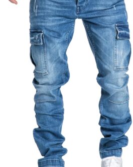 Amaci&Sons Destroyed 7985 Men’s Cargo Jeans Regular Slim Denim Trousers