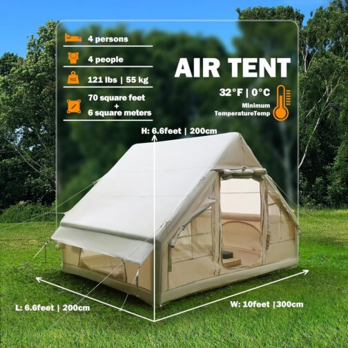 300 x 200 x 210 cm Inflatable Camping Tent for 2-4 People, 6.3 ㎡ Large Outdoor Tent with Air Pump & Mesh Window, 420D Oxford Waterproof 3000 mm & UV50+ for 4 Seasons, 5 Minutes Quick Assembly – Bild 2