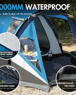 Portal Tent 3-4 Person Standing Height Camping Dome Tent XL with Porch Side Door & Window 3-4 Season 3000 mm Waterproof for Outdoor Festival Family