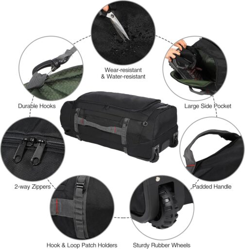 REDCAMP Foldable Duffle Bag with Wheels, Waterproof Extra Large Travel Duffle Bag Luggage with Wheels for Travel, Dark black-120l, With wheels – Bild 3