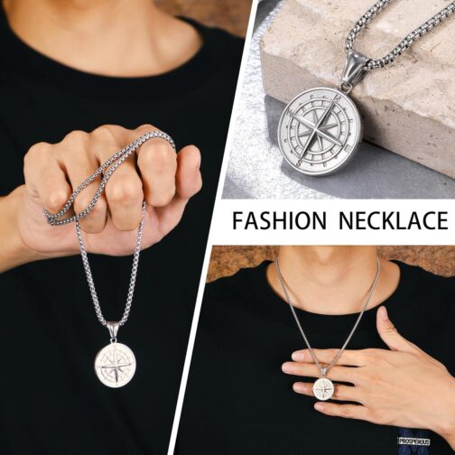 Men's / Women's Necklace, 316L Stainless Steel, Chain Men's Necklace with Compass Pendant Necklace, Plated Men's Jewellery, Birthday, Anniversary, Valentine's Day Gifts for Father, Husband, Friends – Bild 2