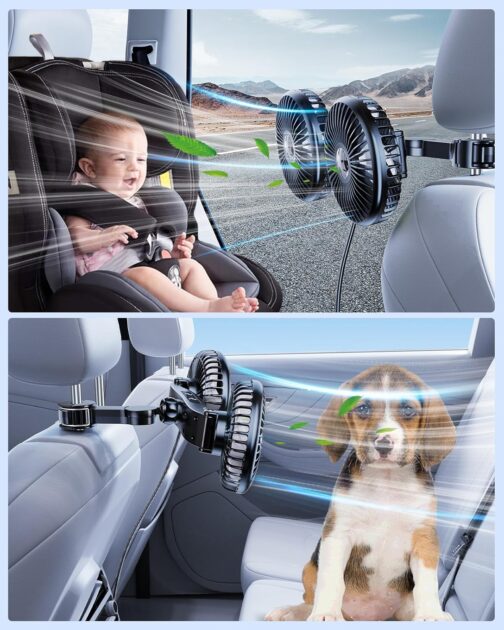 xuenair Car Rear Seat Fan, 360° Rotatable Car Seat Fan for Baby Back-Facing, 3 Speeds Separate Control, Car Cooling Fan, USB Car Fan for Vehicles, SUVs, RV – Bild 6
