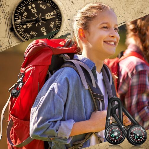 JINJUMEI Mini Compass with Carabiner Hook, Colourful Carabiner Compass for Outdoor, Camping, Hiking and Travel – Bild 4
