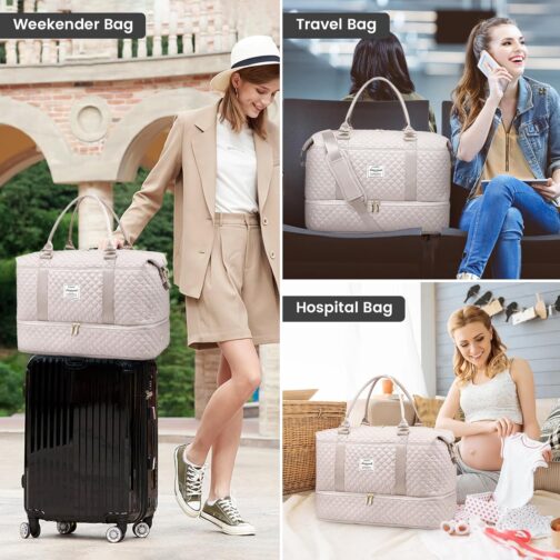 LOVEVOOK Women's Large Travel Bag with Shoe Compartment and Wet Compartment, Light pink, Utility – Bild 6