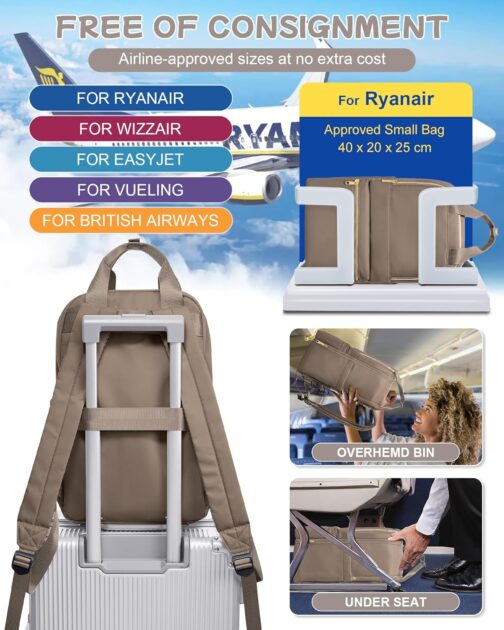 bergsalz Ryanair Travel Backpack Women's Hand Luggage 40 x 20 x 25 Backpack Women Men Work Hand Luggage Backpack Waterproof Travel Backpack, brown, Casual – Bild 4