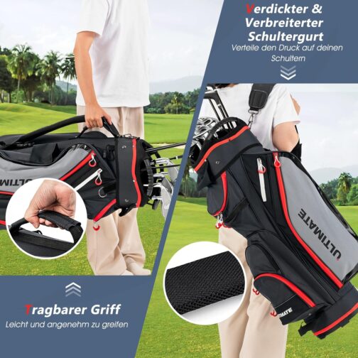 COSTWAY Golf Cart Bag Lightweight Golf Cart Bag with Rain Cover 14 Divisions of Club Compartment Also for Use on Golf Trolley and Golf Cart 7/8 Zip Pockets – Bild 5