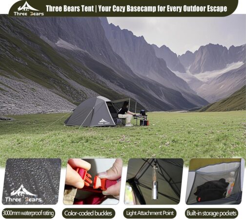 Three Bears 2-Person Tent - Waterproof & Windproof, Lightweight Trekking Tent with Aluminium Poles & Waterproof Polyester, Ideal for Camping, Hiking, Mountaineering & Travel - Quick Assembly – Bild 3