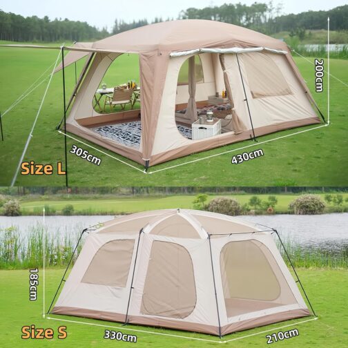 KinZon Camping Tent for 10 Person Waterproof Large Family Tent with 2 Bedrooms, 6 Large Mesh Windows for Picnic, Camping – Bild 3