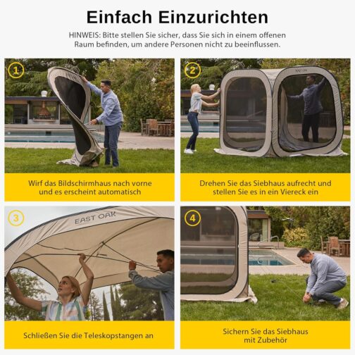 EAST OAK Pop Up Tent for 2-3 People, Gazebo for Camping, Garden, Patio, Pop Tent, Family Tent Standing Height, Fabrics Waterproof, UPF 50+ UV Protection, 360° Ventilation, Anti Mosquito, with Carry – Bild 3