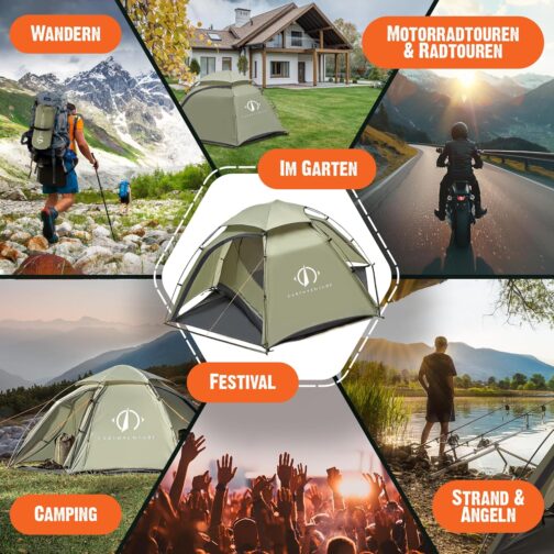 EARTHVENTURE® Camping Tent for 2 People - Waterproof, Quick & Easy Assembly - Ultralight with Small Pack Size - For Outdoor, Festival, Trekking & Motorcycle – Bild 8