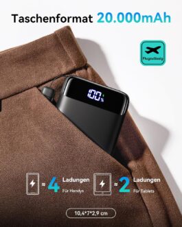 INIU Power Bank, 20000 mAh Mini Size 22.5 W Power Bank, Small But Strong (USB C In & Out), PD3.0 QC4.0 External Mobile Phone Batteries with Flashlight, Compatible with iPhone 16 15 14 13 Pro Max