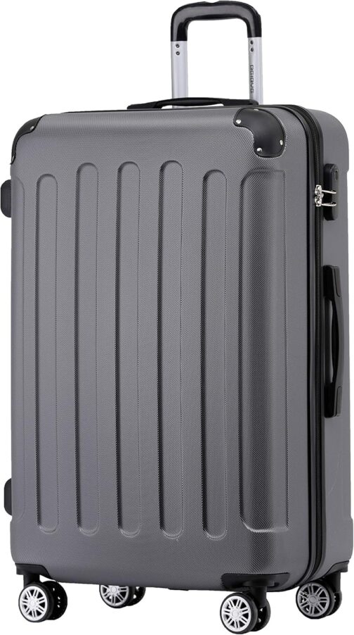 BEIBYE Twin Wheels Hard Case Travel Suitcase Trolleys Hard Shell in XL-L-M in 20 Colours, Business Grey
