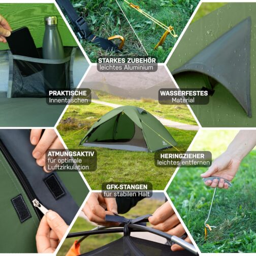 NORDBÄR® Ultralight and Waterproof Tent for 1-2 or 3-4 People Outdoor Tent for Camping, Trekking or Festival Trekking Tent, Camping Tent, Hiking Tent – Bild 6