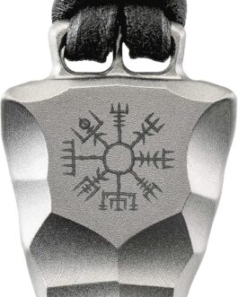 Element of Gods Titan Vegvisir Viking Compass Pendant with Leather Strap in Black, Leather