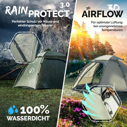 EARTHVENTURE® Camping Tent for 2 People - Waterproof, Quick & Easy Assembly - Ultralight with Small Pack Size - For Outdoor, Festival, Trekking & Motorcycle – Bild 4