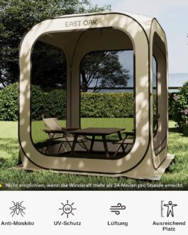 EAST OAK Pop Up Tent for 2-3 People, Gazebo for Camping, Garden, Patio, Pop Tent, Family Tent Standing Height, Fabrics Waterproof, UPF 50+ UV Protection, 360° Ventilation, Anti Mosquito, with Carry