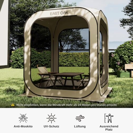EAST OAK Pop Up Tent for 2-3 People, Gazebo for Camping, Garden, Patio, Pop Tent, Family Tent Standing Height, Fabrics Waterproof, UPF 50+ UV Protection, 360° Ventilation, Anti Mosquito, with Carry – Bild 2