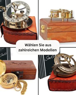 SonKo® Compass Antique Look Nautical Compass – Functional Compass Outdoor as Maritime Decoration or Ship Decoration with Chain Including Elegant Wooden Box Confirmation Gift Communion