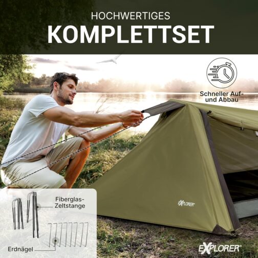 EXPLORER Namib 1 & 2 Person Tent Small Pack Size Ultralight for Bicycle or Motorcycle Travel 1-2 People 3000 mm Hydrostatic Head with Separate Inner Tent Hiking Trekking Camping – Bild 7