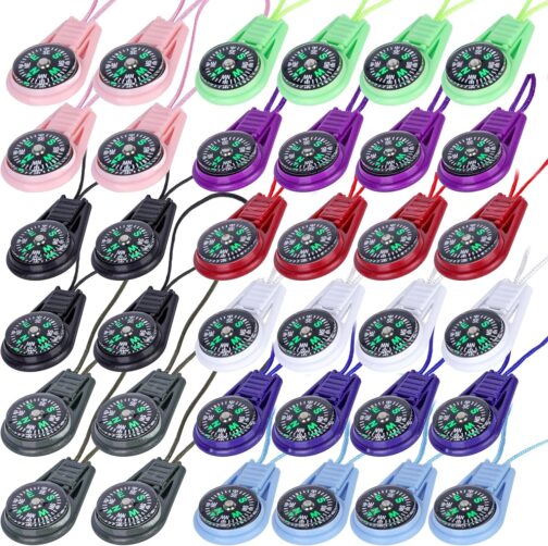 Pack of 36 Mini Survival Compass, Multi-Colour Compasses, Children's Mini Compass, Children on Cord, Small Compass Bag, Compass Keyring, Portable Colourful Compass for Outdoor, Camping & Hiking