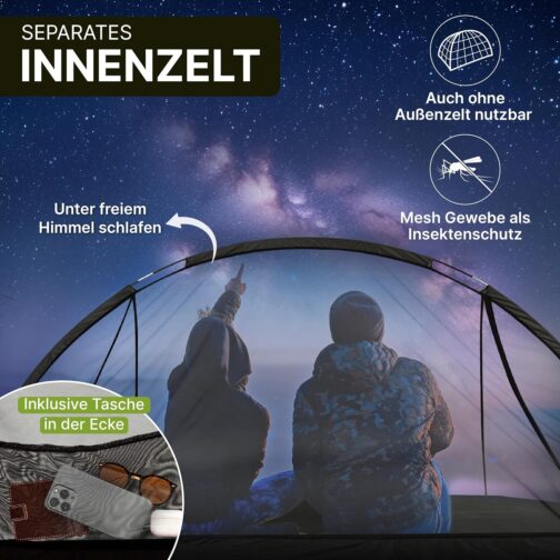 EXPLORER Dakota 1-2 Person Tent Small Pack Size Ultralight for Bicycle or Motorcycle Travel 1-2 People 3000 mm Hydrostatic Head with Separate Inner Tent Waterproof Base Hiking Trekking Camping – Bild 5