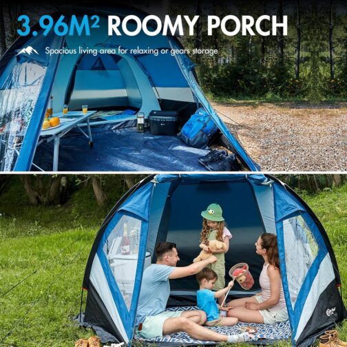 Portal Tent 3-4 Person Standing Height Camping Dome Tent XL with Porch Side Door & Window 3-4 Season 3000 mm Waterproof for Outdoor Festival Family – Bild 5