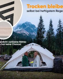 SCHNEIDERFREUDE XXL Quicktent – Waterproof (5000 mm Hydrostatic Head), Wind Stable & Quick to Assemble – Camping Tent for 2-4 People with Extra Storage Space & Top Ventilation, Pop Up Tent