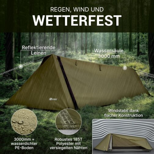 EXPLORER Namib 1 & 2 Person Tent Small Pack Size Ultralight for Bicycle or Motorcycle Travel 1-2 People 3000 mm Hydrostatic Head with Separate Inner Tent Hiking Trekking Camping – Bild 5