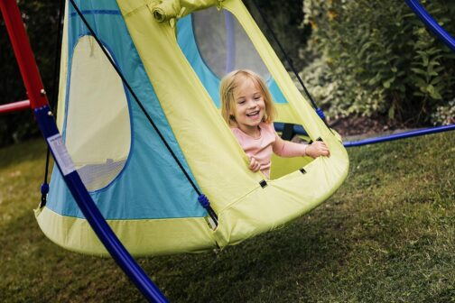HUDORA Nest Swing 110 - Green/Orange Swing for up to 100 kg - Hanging Swing with 110 cm Diameter for Indoor and Outdoor Use - Height-Adjustable Family Swing for Children and Adults – Bild 6