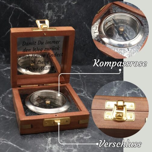 SonKo® Compass Antique Look Compass Personalised - Nautical Functional Maritime Decoration Brass Confirmation Gift Communion – Bild 3