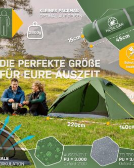 NORDBÄR® Ultralight and Waterproof Tent for 1-2 or 3-4 People Outdoor Tent for Camping, Trekking or Festival Trekking Tent, Camping Tent, Hiking Tent