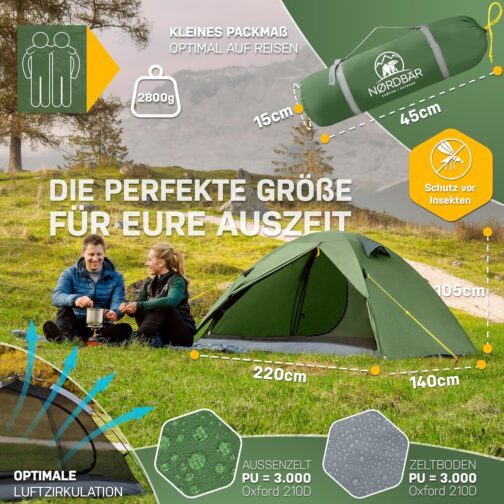 NORDBÄR® Ultralight and Waterproof Tent for 1-2 or 3-4 People Outdoor Tent for Camping, Trekking or Festival Trekking Tent, Camping Tent, Hiking Tent – Bild 2